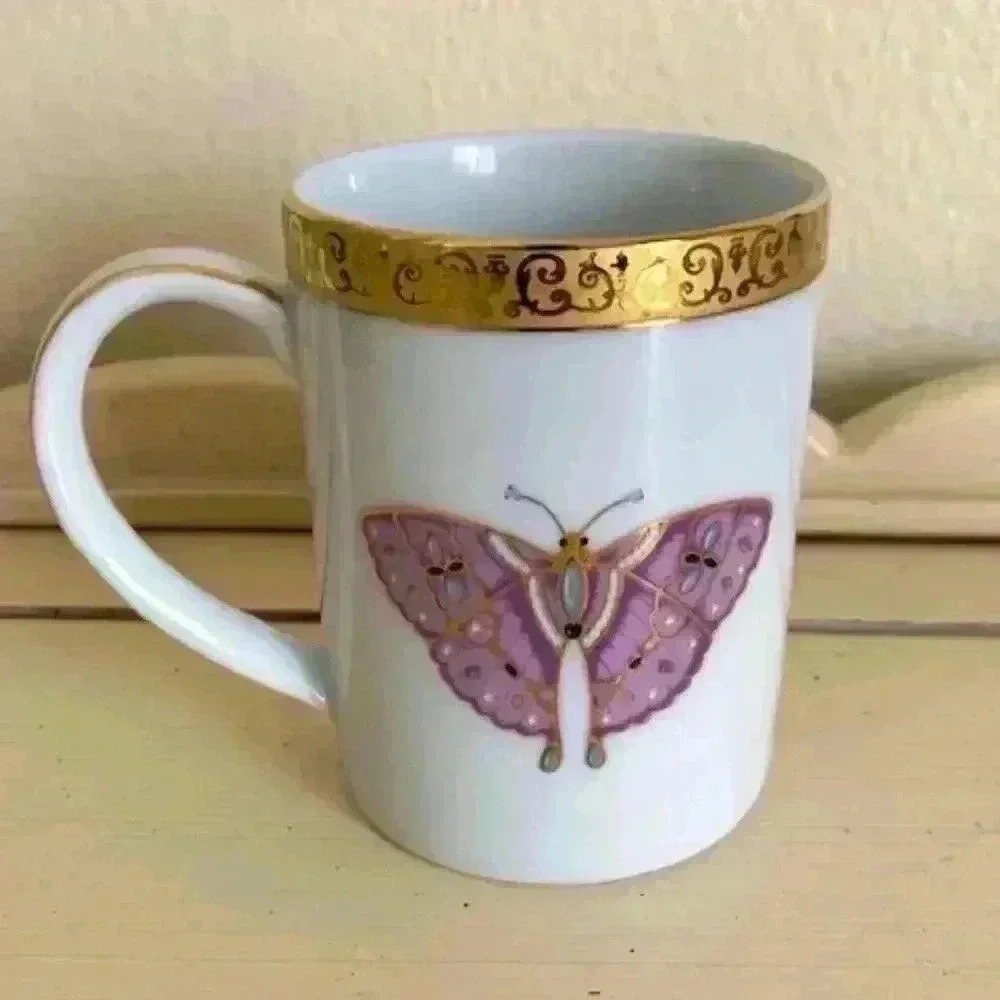 1991 ELEGANT GOLD BUFFET ROYAL GALLERY PURPLE BUTTERFLY COFFEE TEA CUP M…